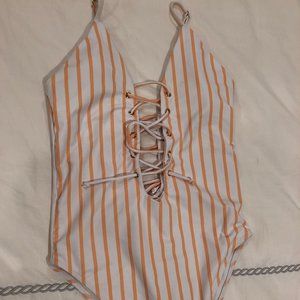 White/Yellow Striped One Piece